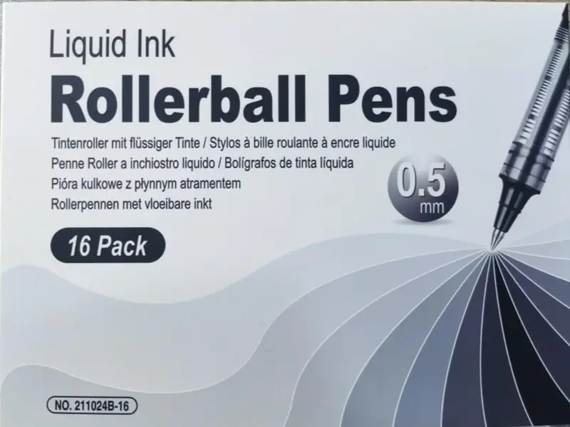 Rollerball Pens Black Ink, 16 Pack Pens Multipack 0.5mm Black Gel Pens, Quick-Drying Ink Pens, Writing Pens for Note Taking, Sketch, Bullet Journal, Black Pens for School & Office Supplies 8