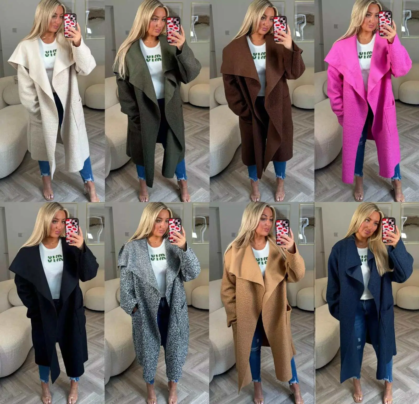 Womens Winter Teddy Boucle Coat Boucle Waterfall Longline Oversized Jacket Ladies Dual Pocket Everyday Wear Open Front Drape Shoulder Long Trench Overcoat Jacket Womenswear Plus Size Comfort Lady Outerwear Comfortable Elegance Modest Casual