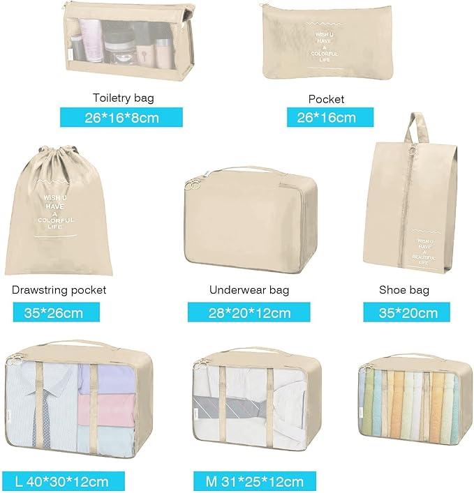 Packing Cubes for Suitcase, 8 PCS Travel Luggage Packing Organizers Waterproof Travel Essentials (Dark Beige) 4