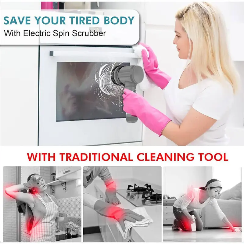 Rechargeable Electric Cordless Cleaning Brush Spin Scrubber Turbo Scrub Cleaner 6
