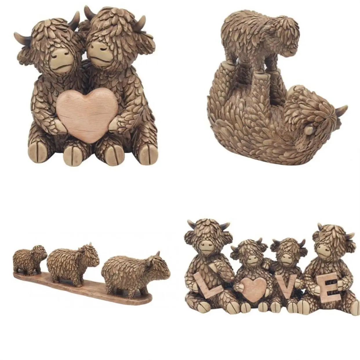 Highland Cow with Calf Ornaments, Figurine, Home Gift Decor, Modelled after Scottish Cattle Breed Sculpture Present