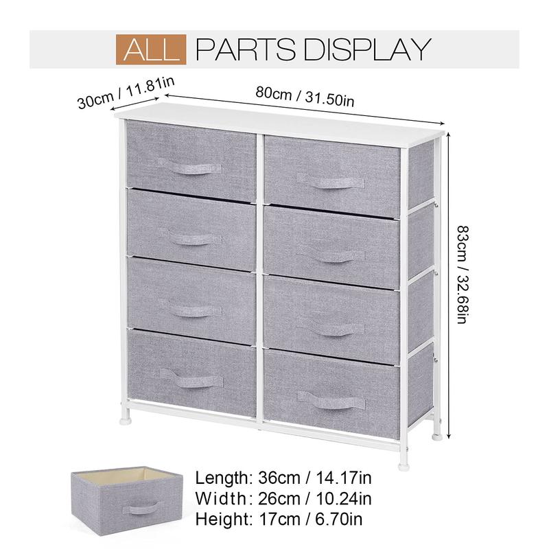 Joolihome Bedroom Chest of Drawers, Storage Unit with 8 Fabric Drawers and Metal Frame Storage Organizer for Cloth Towel Wardrobe Toys, Grey 7