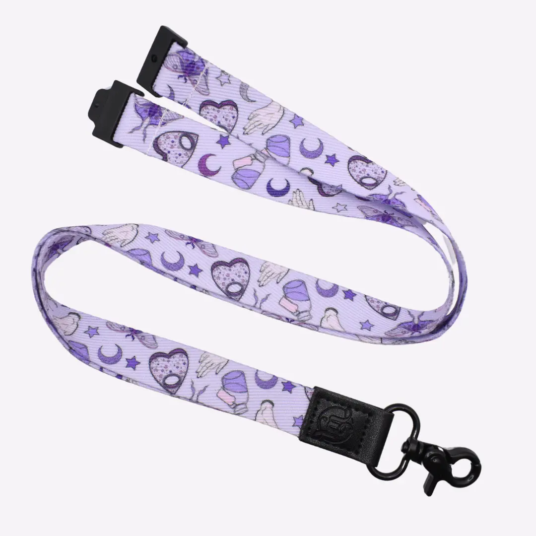 Witchy Breakaway Lanyard for Office or School ID Badge - Black Fabric Lanyard with Faux Leather Tab