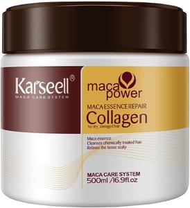 Karseell Maca Power Collagen Hair Mask, Deep Repair & Conditioning for Dry & Damaged Hair, All Hair Types, 16.90 oz (500ml) Argan Conditioner moroccan Haircare Shampoo Color Nourishing Salon Silky Smooth Comfort Cleansing Cleanser hairmask products