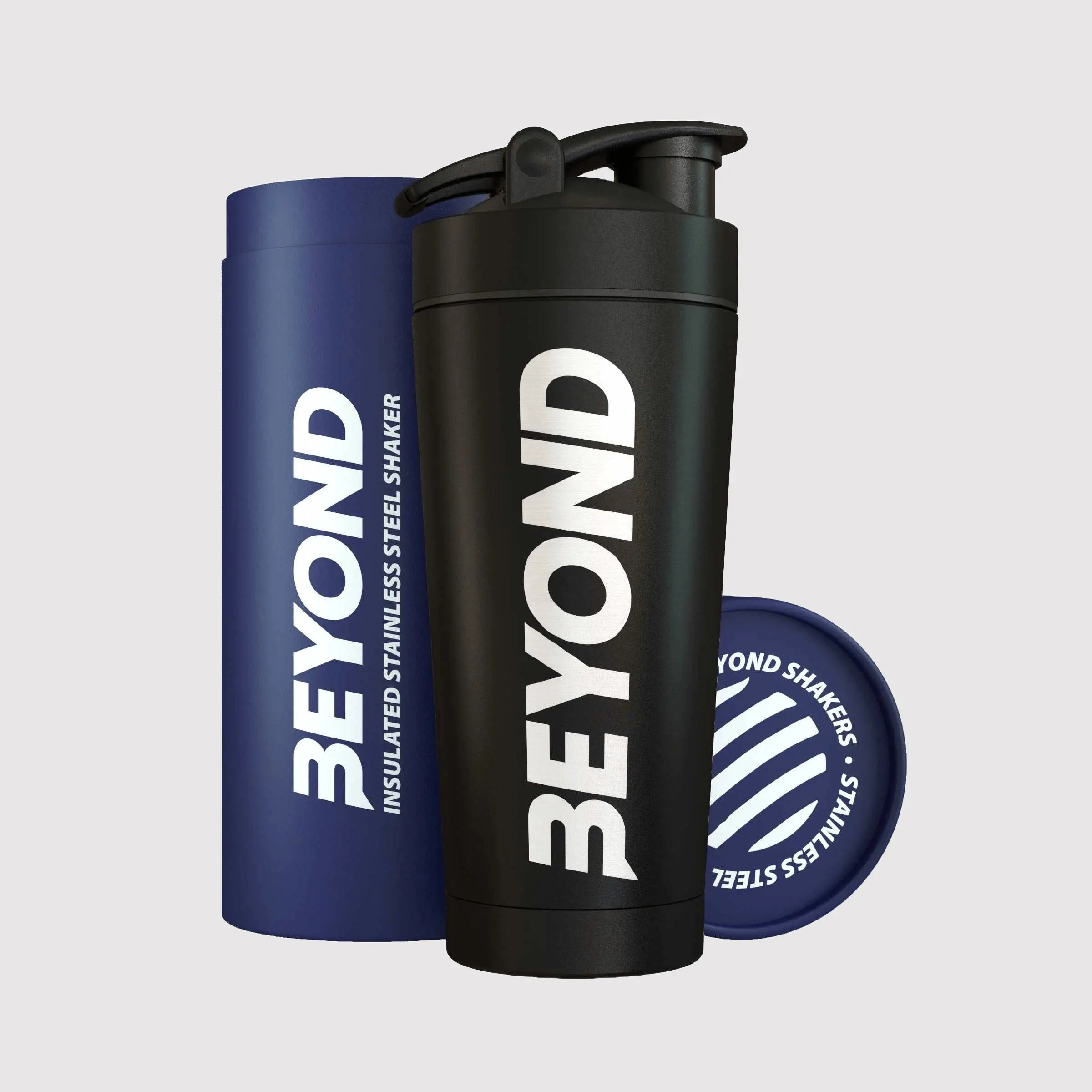 Beyond Fitness Premium Insulated Stainless Steel Protein Mixer Shaker Supplement Bottle - Metal and BPA Free Black