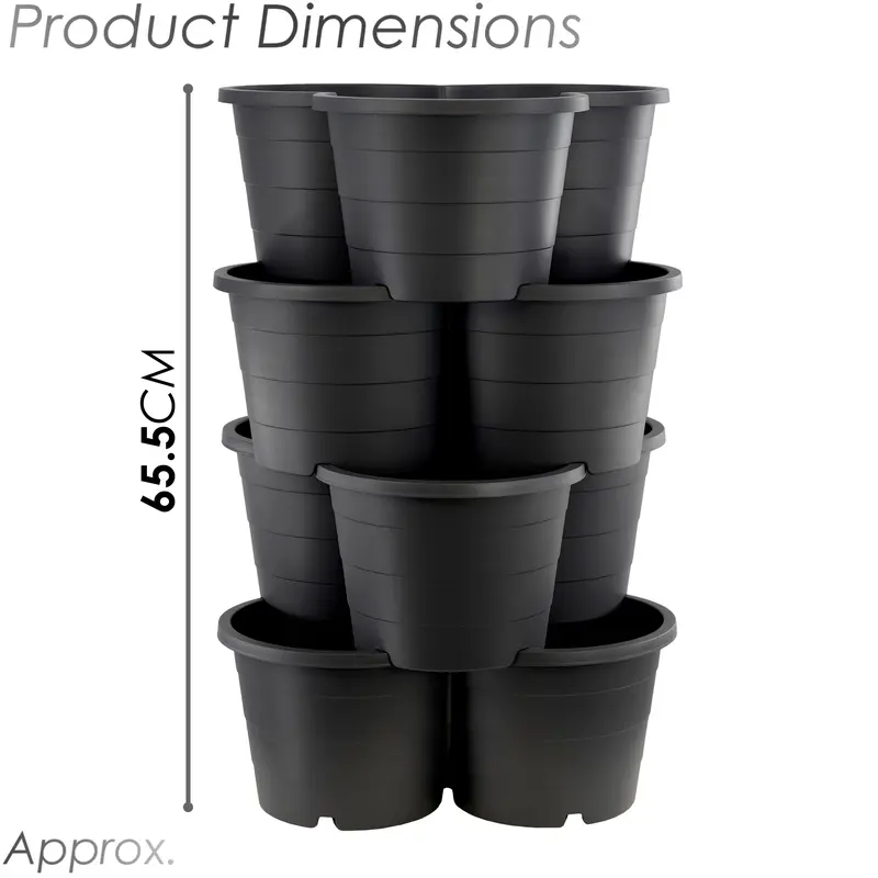 GEEZY Stackable Flower Pot Planters – Set of 4, Large Black Plastic Tiered Design for Outdoor Vertical Garden, for Herbs, Strawberries, Flowers – Space-Saving Durable Pots for Gardening Enthusiasts 6