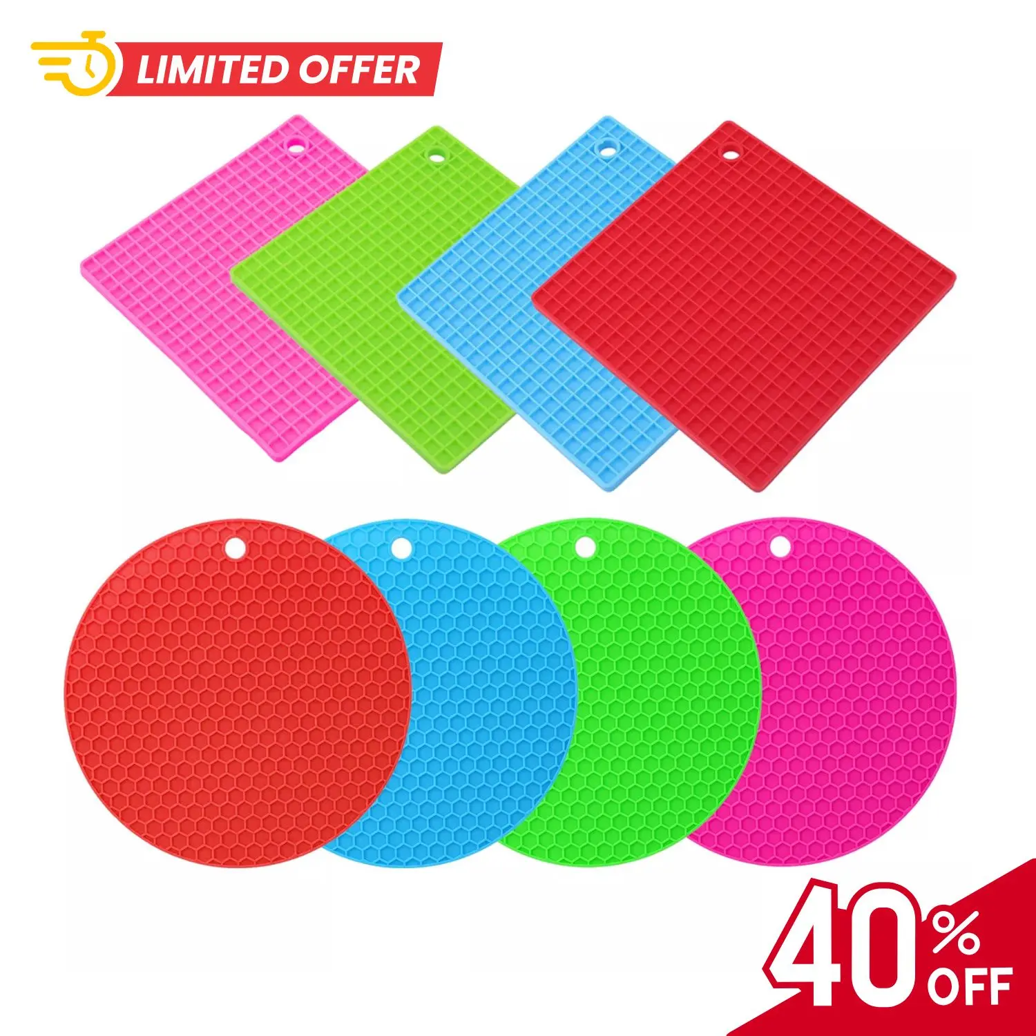 SQUARE/ ROUND HEAT RESISTANT SILICONE TRIVET MAT PAN POT HOLDER NON SLIP PAD NEW Coasters Tableware