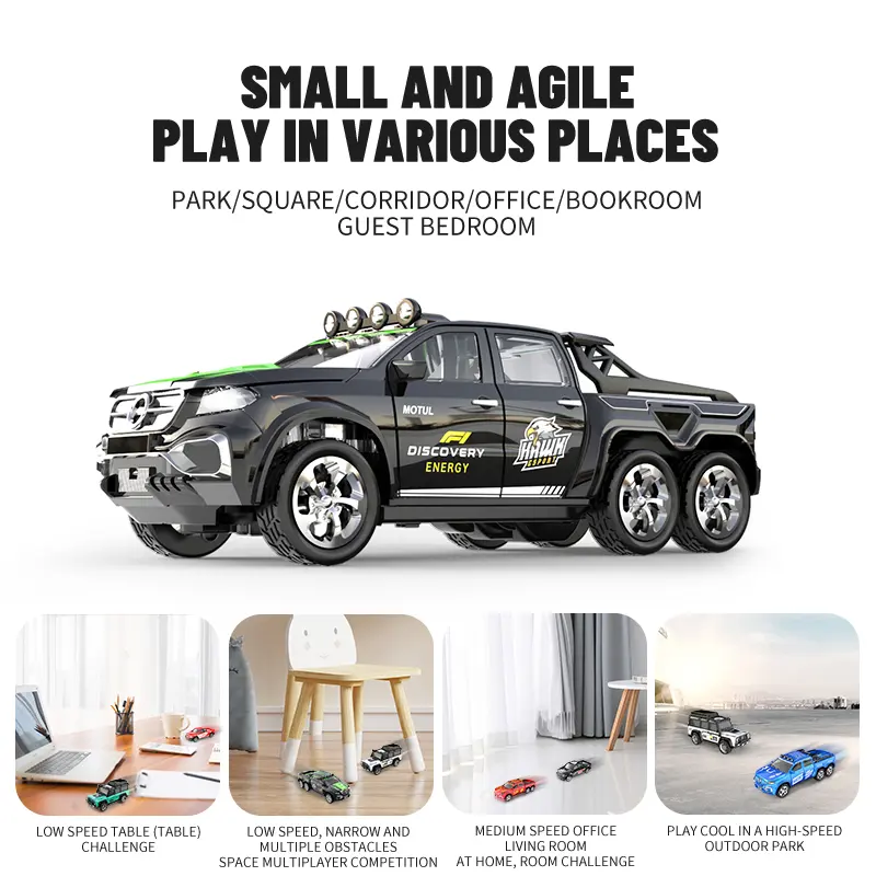 1/64 Mini RC Drift Car, High Speed Alloy Off-Road Truck with Trailer, 2.4GHz Remote Control Toy, USB-C Charging, 3-Speed Modes, LED Lights, Indoor Outdoor Racing, Fun Birthday, Christmas Gift for Kids & Adults 4