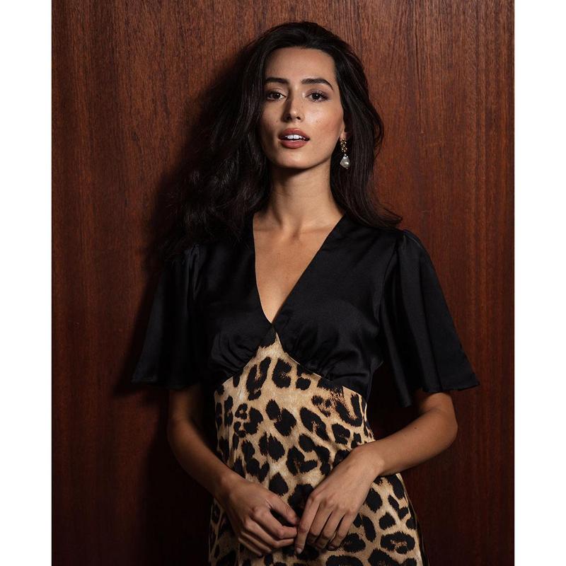 Leopard Printed Satin Midi Dress 1