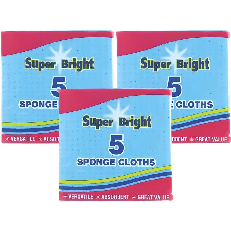 3 X Super Bright Sponge Cloths For Mopping Wiping Kitchen Bathroom 5Pk - Effective Cleaning - Long-Lasting Use - Scratch-Free Cleaner - Durable & Reusable 0