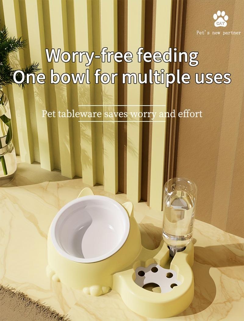 Product Introduction of Elevated Cat Double Bowls With Automatic Water Dispenser, Anti-Overturning, Stainless Steel Cat Inclined Food Bowl Water Bowl For Neck Protection 0