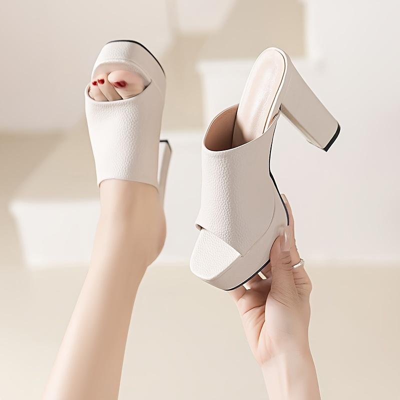 Product Introduction of Women's Solid Color Elegant Sandals, Slip On Chunky Heel Dressy Shoes, Summer Party Banquet Shoes 2