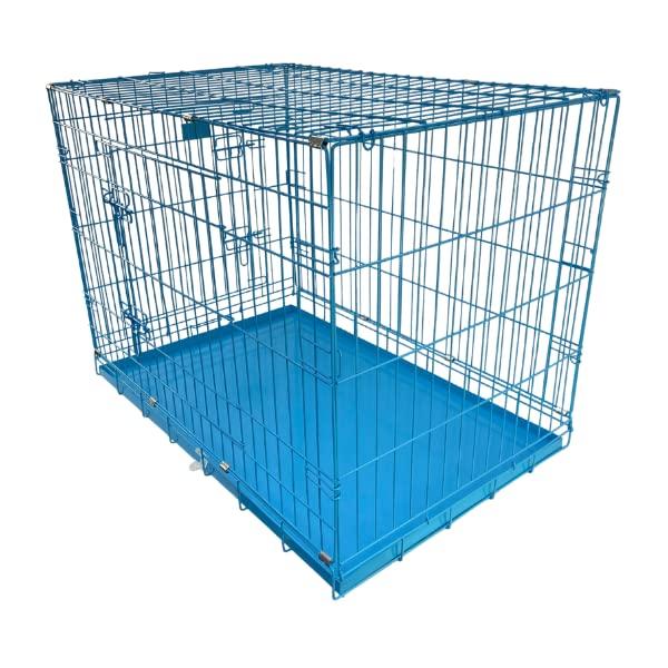 HugglePets Blue Metal Dog Puppy Cage Foldable Large 91cm Dual Door with Locks, Car Home and Travel Crate 6
