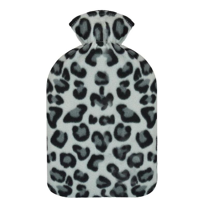 Grey Leopard Print Hot Water Bottle - Rubber Bottle with Soft Cosy Cover 0
