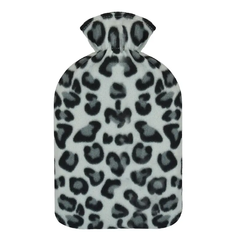 Grey Leopard Print Hot Water Bottle - Rubber Bottle with Soft Cosy Cover 0