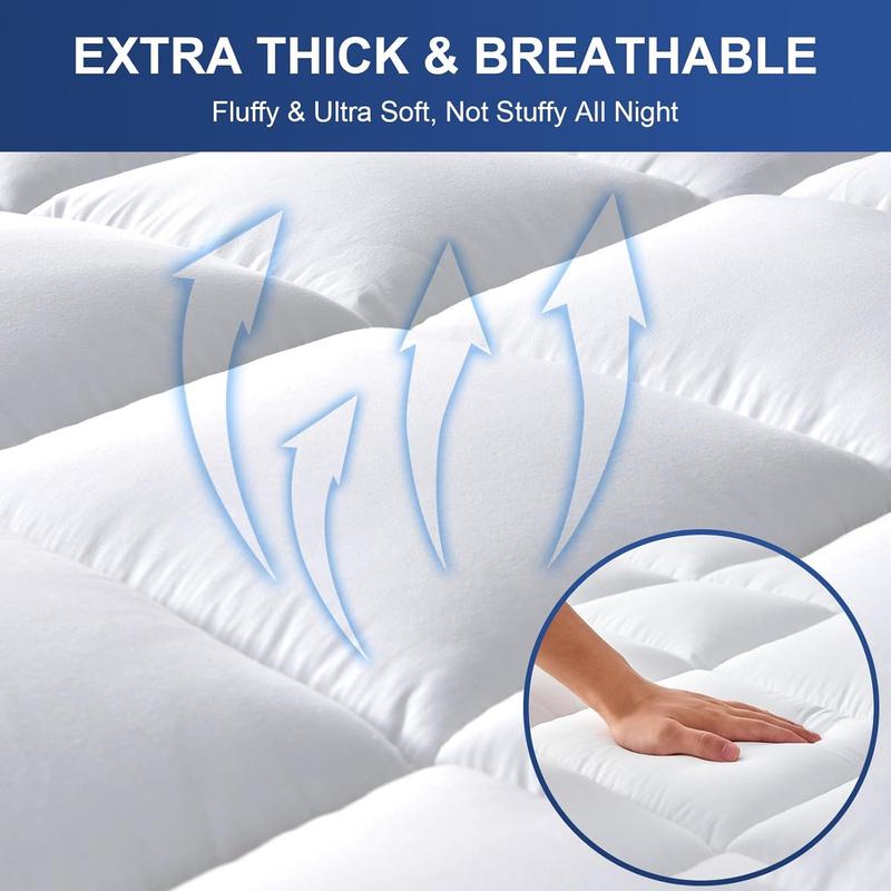 4" Inch Deep Mattress Topper 10cm Extra Thick Quilted Heavy Box Stitched Fluffy Hypoallergenic Microfiber with Strong Elasticated Corner Straps Matress Topper White Color Sizes Single, 4ft / Small Double, Double, King, Super King 3