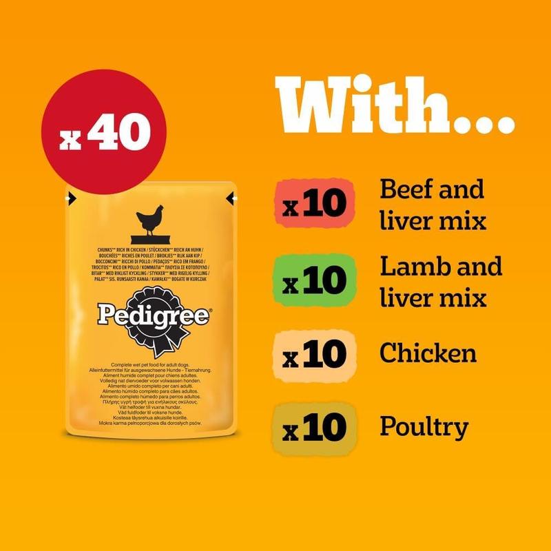 Product Introduction of PEDIGREE - Adult Wet Dog Food Pouches - 40 x 100 g - Mixed Selection in Gravy - Dog Food Wet Bulk Pack 4