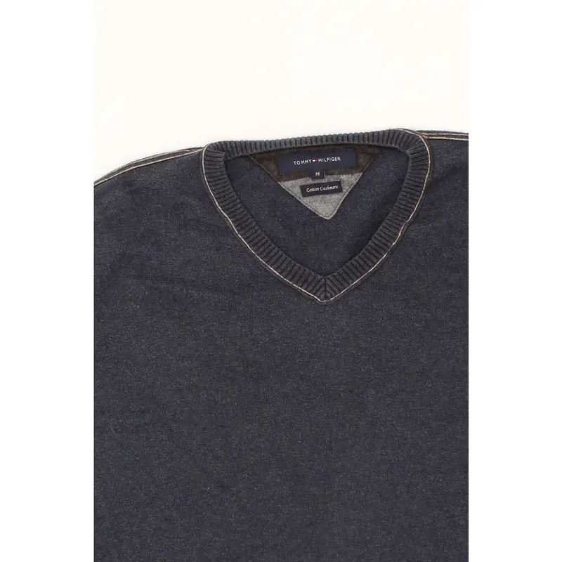 Pre-Owned Vintage TOMMY HILFIGER Mens V-Neck Jumper Sweater Medium Navy Blue Cotton 3