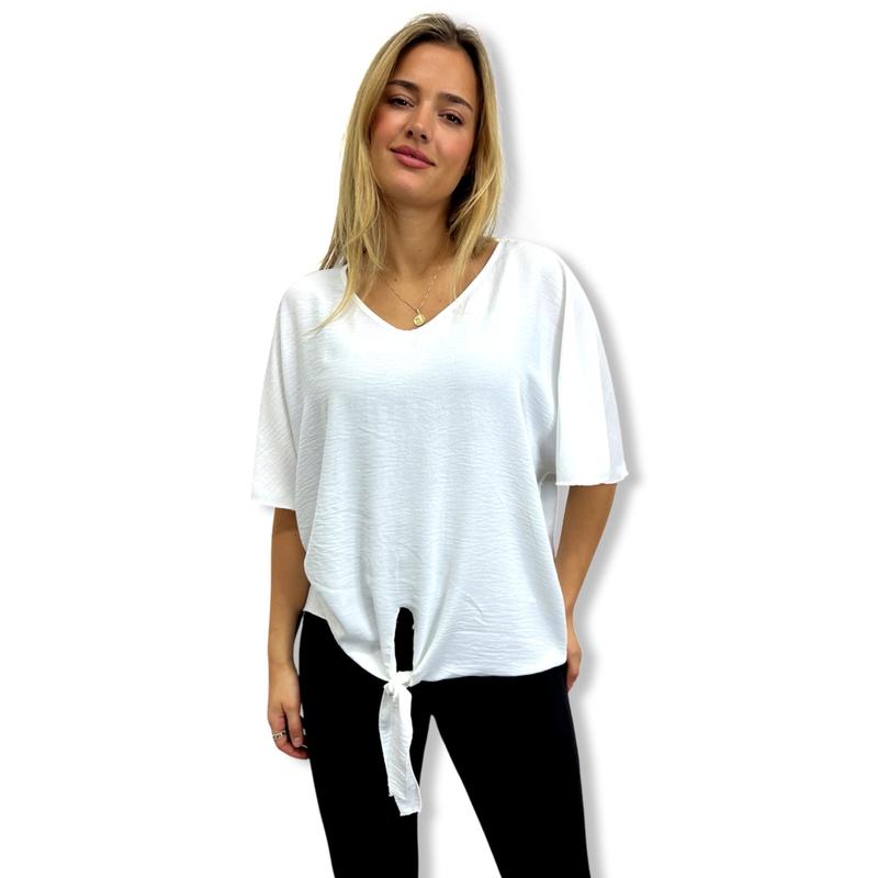 JCUKOUTLET TIE-UP BLOUSES 15 PLAIN COLORS V NECK FLUTTERING BATWING SLEEVES FRONT KNOT PLUS SIZE WOMEN'S FASHION FITS UP TO UK10-20 7