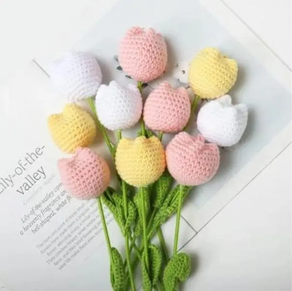 【Women's Day gift】Four Seasons HomeFurnishings -Crochet Tulip Vaseless, 10/20/30Artificial Flowers, Living Room Home Decor,Bedroom Dining Room, Christmas Wedding Party,Gift ltems Decorative Plants Omaments 0