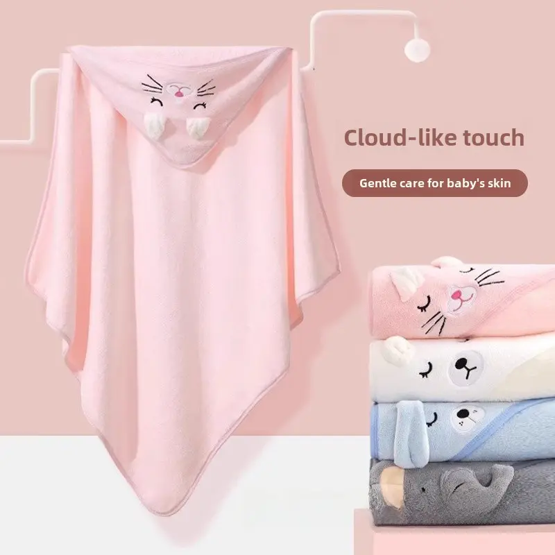 Newborn Coral Fleece Hooded Cloak Bath Towel Blanket, Cartoon Plain Color, Christmas, Halloween, Thanksgiving Day Gift