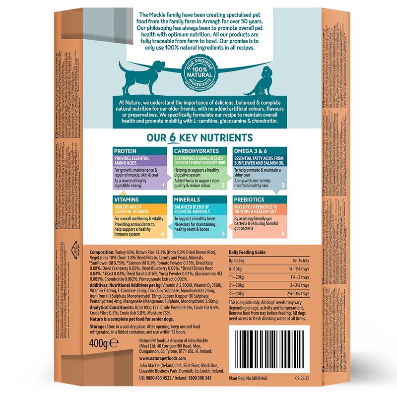 Naturo Senior Turkey & Rice with Veg Tray 7x400g  - Complete Senior Dog Meal with High Meat Content, Vegetables for Digestion and Healthy Skin Coat 2