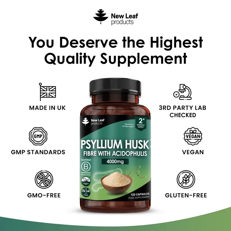 Fibre Supplement 4000mg Psyllium Husk with Acidophilus - High Strength Vegan Capsules 3