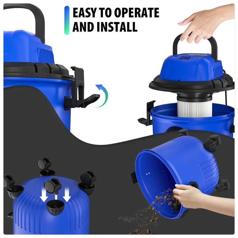 3-in-1 800W Wet & Dry Vacuum Cleaner, 3 Functions (Dry/Wet/Blow), >16kPa Powerful Suction, 15L Capacity, HEPA Filter, with Swivel Wheels for Easy Mobility, Ideal for Carpets, Home, Shops, Office, Cars, Large Areas & Commercial Cleaning! vacuuming 8