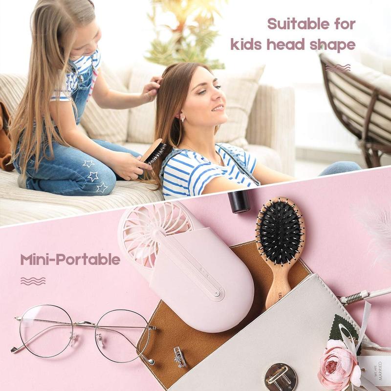 Boar Bristle Hair Brush and Comb Set for Women Men Kids, Best Natural Wooden Paddle Hairbrush and Small Travel Styling Brush for Wet or Dry Hair Detangling Smoothing Massaging 3