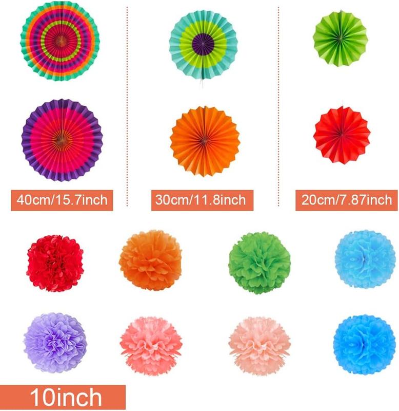 Party Decoration Kit, Reusable Rainbow Party Decorations Hanging Paper Fans Pompoms, Festival Party Decorations, Hanging Swirls, Triangle Bunting Flags for Adults Girls & Boys 2