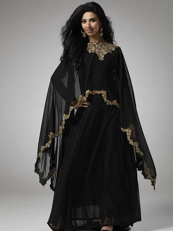 Black Cape Style Flared Maxi Modest Gown