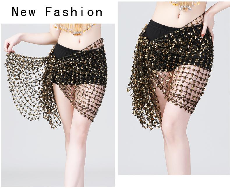 Product Introduction of Hollow belly dance hip scarf Wemen scarf dance sequins Arabic Latin hip scarf sexy belly dance belt wrap skirt 12 colors 3
