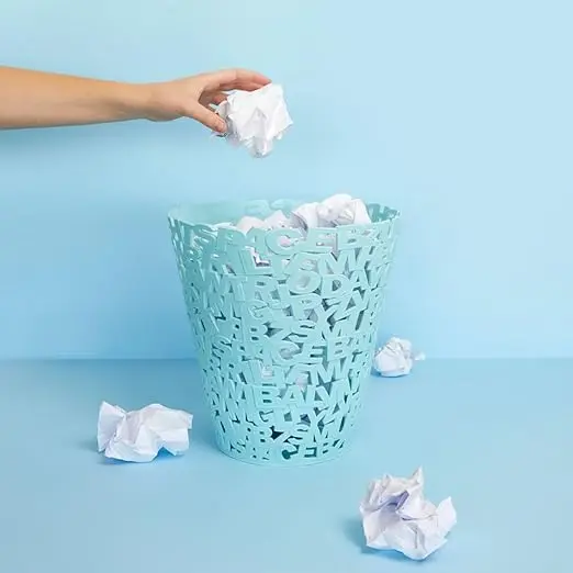 Waste Paper Basket Turquoise Colour Paper Basket Original Letters Design Plastic 3