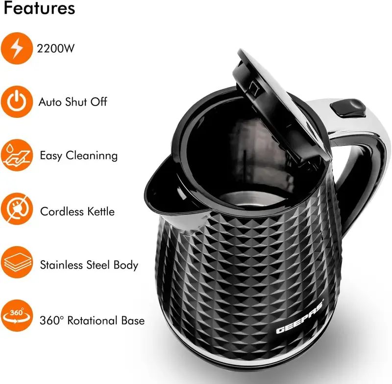 Geepas Black Kitchen Set - 1.5L Electric Kettle (3kW Rapid Boil), 4-Slice Toaster (Wide Slots, Auto Shutoff) & 20L Microwave (5 Power Levels, Timer) - Stylish & Space-Saving Kitchen Trio for Effortless Cooking & Reheating! 5