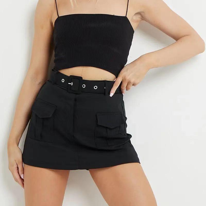 [Order Amount Over 20 Minus 5 ]Womens Commuter Stretchy Cargo Combat Belted Skort Short Skirt Fabric Pocket Womenswear Bottom sabrinacarpenter skirts 2