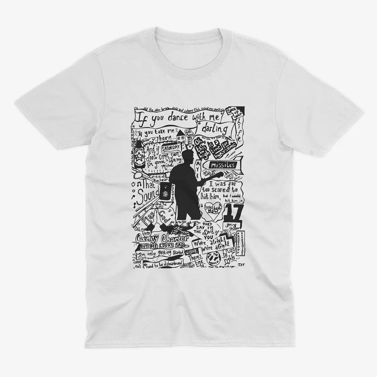 90s Sam Fender Lyric Art Doodle Graphic Print Band Tour T-Shirt For Fans Cotton Menswear