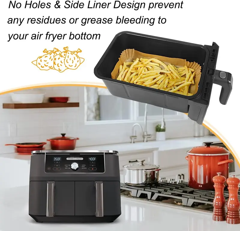 Air Fryer Liners for Ninja Dual, Accessories, Disposable Square fryer Parchment Paper Liner, Compatible with AF300UK AF400UK, Salter and Other Dual Zone (50pcs) Bakeware Basket Utensils Nonstick 3