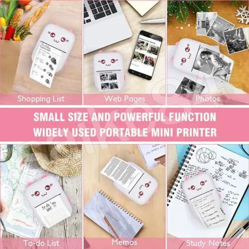 Mini Pocket Thermal Printer with Bluetooth, 14 Rolls Paper and 6 Pen for Photos Label Printing 7