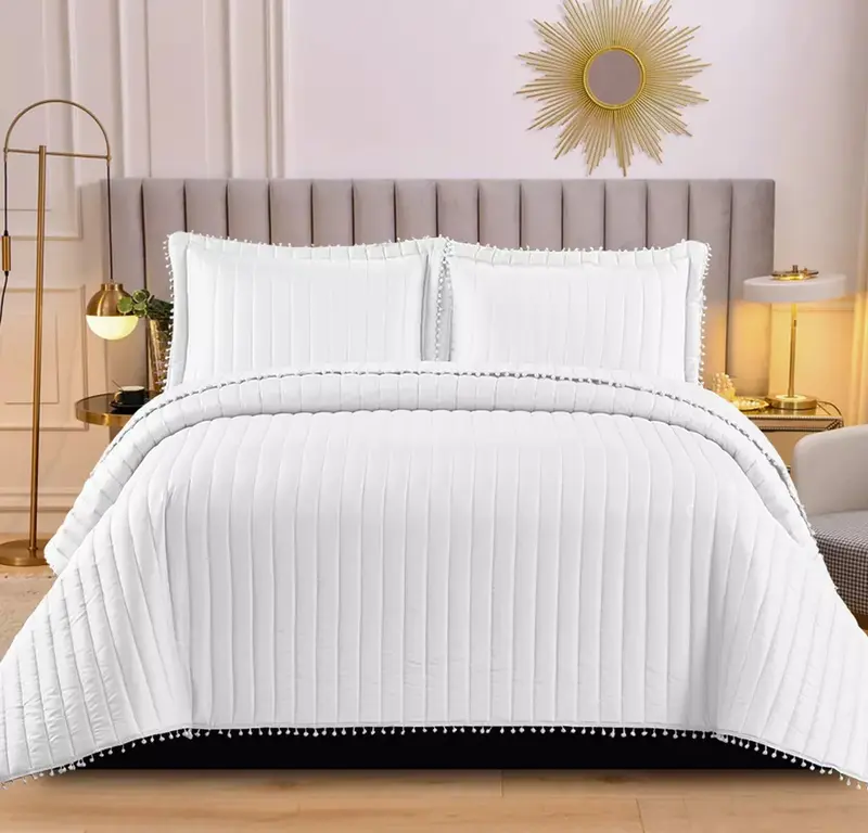 Embossed Quilted Bedspread Bed Throw Comforter Single Double King Size Bedding 1