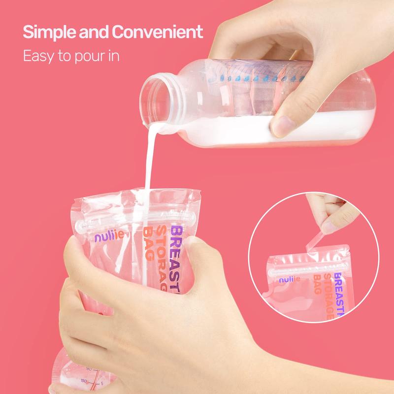 Nuliie 120 Pcs Breast Milk Storage Bags, 250ml BPA Free Milk Storage Bags with Pour Spout for Breastfeeding, SelfStanding or Flat Presterilised Bag, Space Saving for Fridge or Freezer Use 3