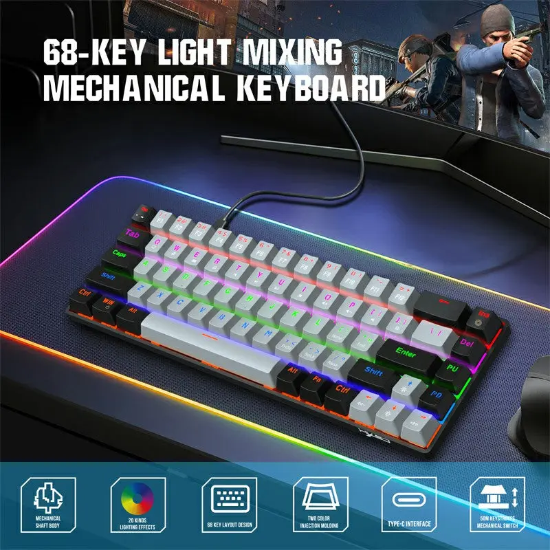 V800 68 Keys Keycap RGB Lighting Effect Metal Panel Mechanical Keyboard Grey 1
