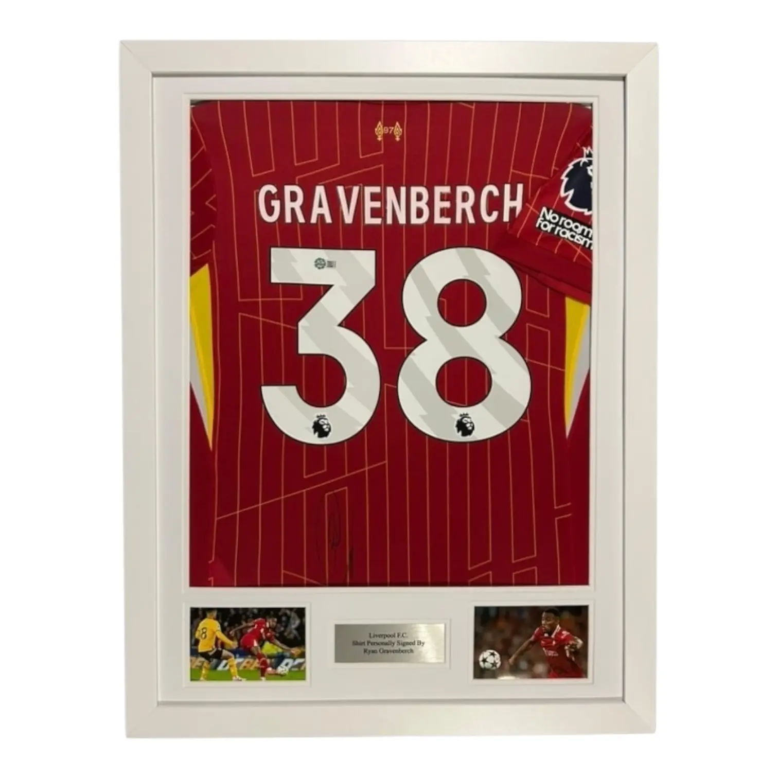 Ryan Gravenberch Signed Shirt Framed with COA, Exact Video Proof & AFTAL Authenticated – Liverpool 24/25 All White Frame Display