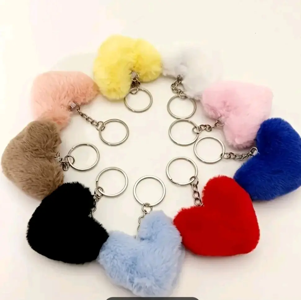 fluffy heart shape keychains