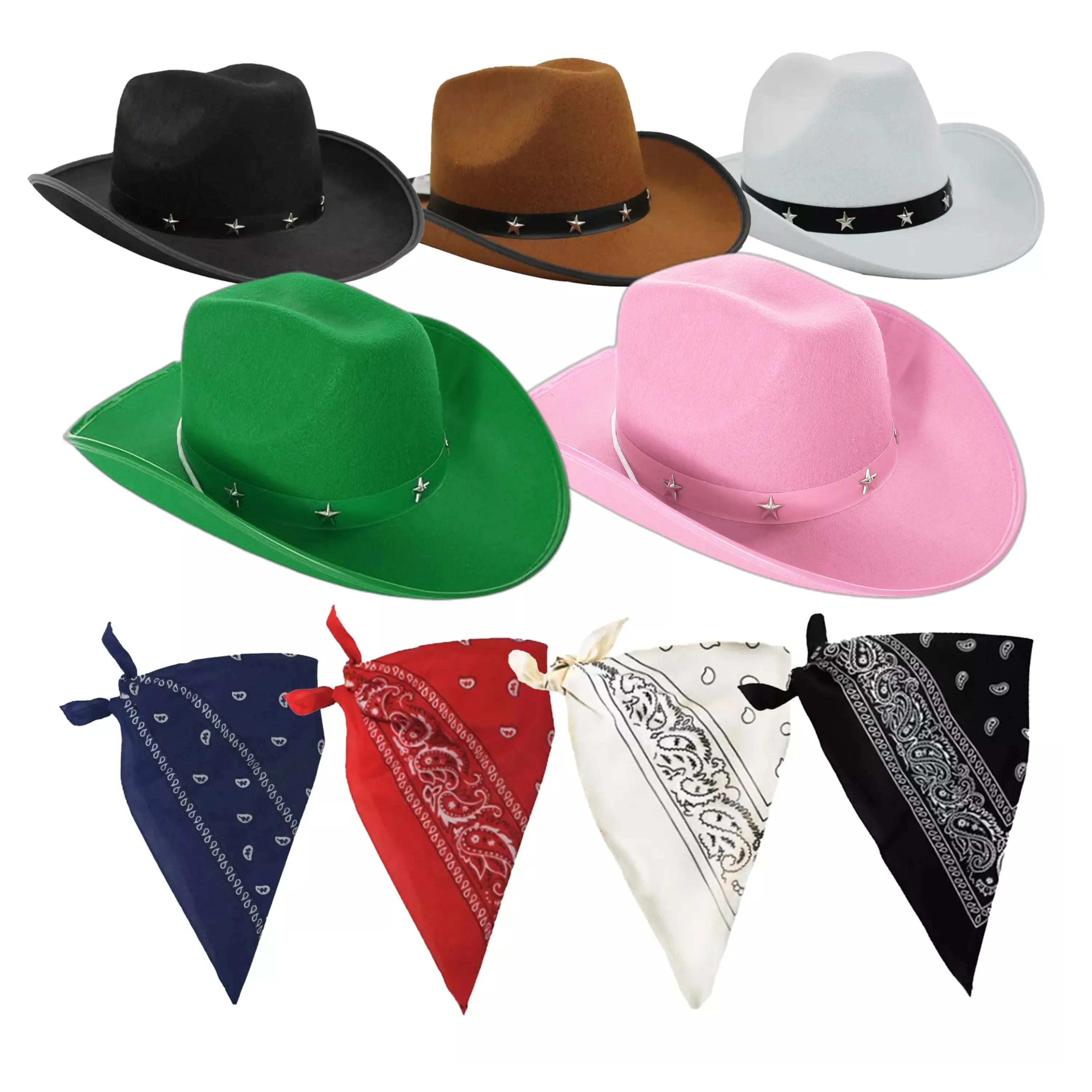 Adults Cowboy Hat & Bandana Set for Wild West Sheriff Cowgirl Costume Hats Texas Rodeo