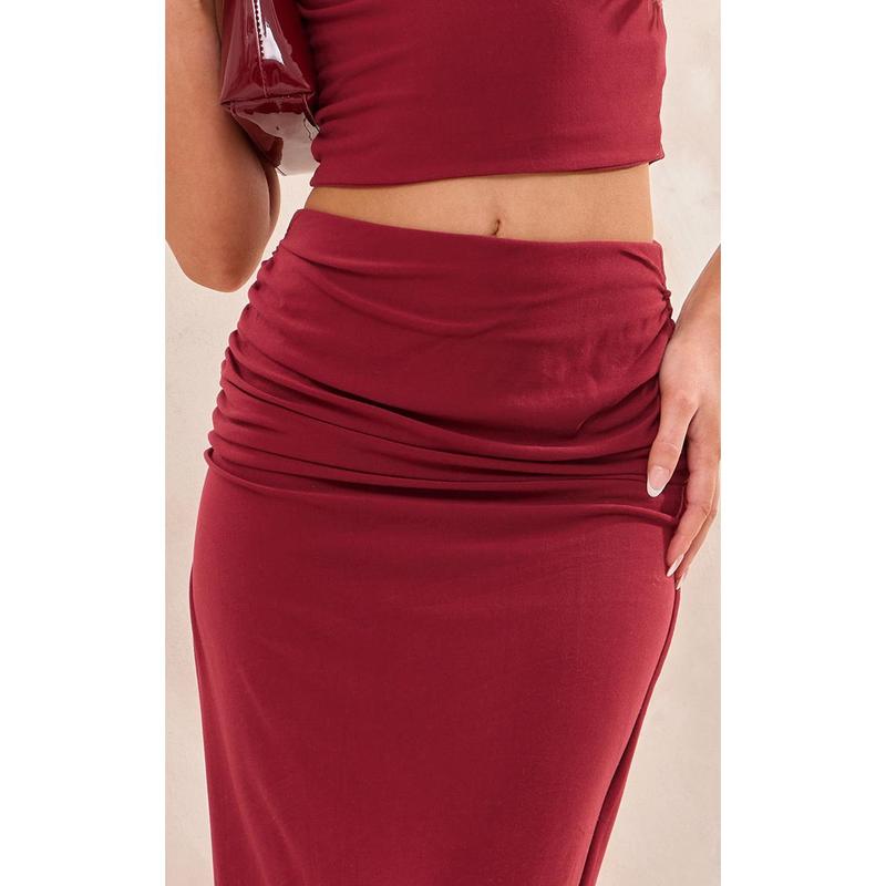 Burgundy Soft Touch Ruched Back Maxi Skirt 3