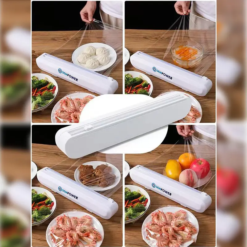 Portable Cling Wrap Cutter - Foil & Cling Film Kitchen Cutting Machine & Dispenser with Suction Base, Adjustable Plastic Cling Film Storage Box – Quick And Easy Food Packaging, Double Sided Utensils Stainless 8