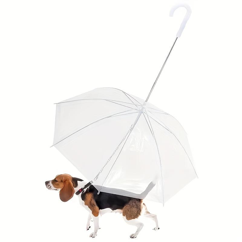 Small Dog Pet Umbrella, Foldable Transparent Rain Snow Protection Umbrella with Leash Chain, Plastic Material, Hand Wash Only 5
