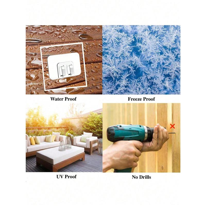 10/20pcs Outdoor Hanging Hooks With Adhesive Strips - Waterproof, UV-Resistant, No Damage, Tool-Free Installation, Suitable For Ramadan, Patio, Garden, Balcony Decor, Cable Fixing For Hanging Holiday Decorations Birthday 8