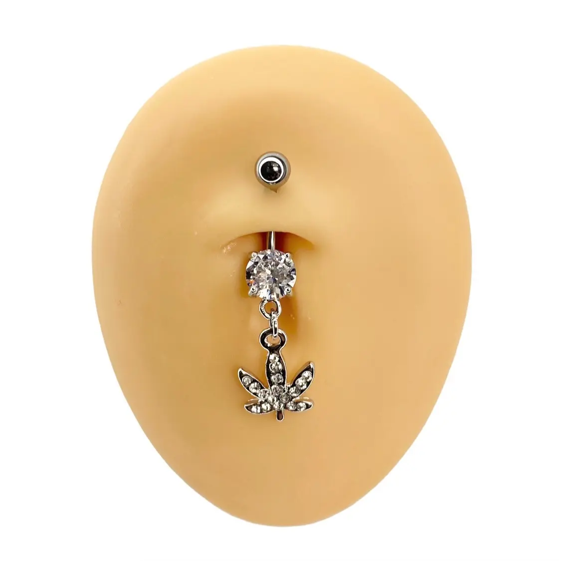 Crystal Paved W Leaf Belly Bar