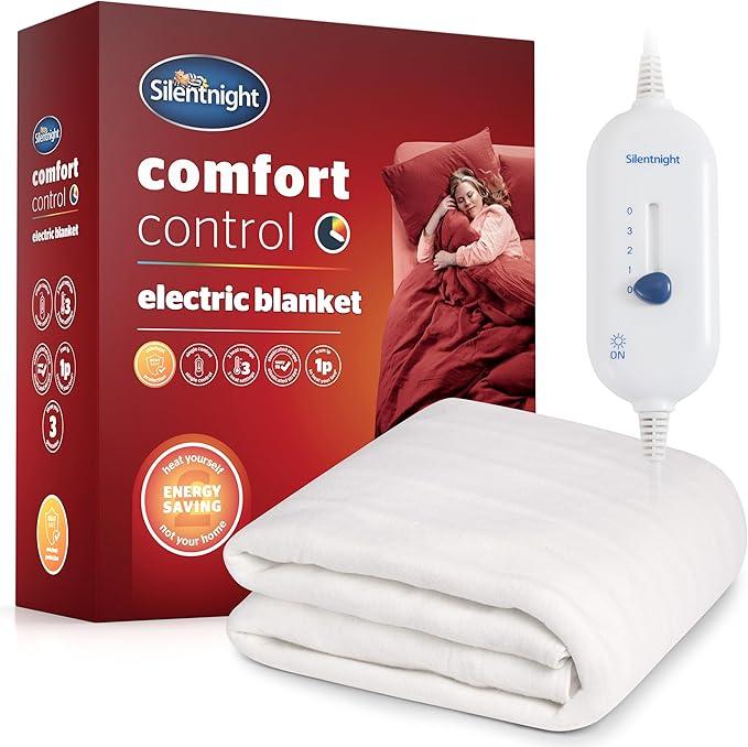 Silentnight Comfort Control Double Electric Blanket - 3 Heat Settings, Fast Heat Up, Overheat Protection, Easy Fit Straps, Machine Washable (135x120cm) heated  blanket 0